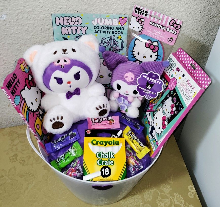 HELLO KITTY/KUROMI BIRTHDAY GIFT BASKET. ( PICK UP IN MODESTO)