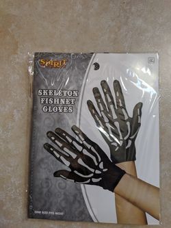 Halloween costume skeleton fishnet gloves for women