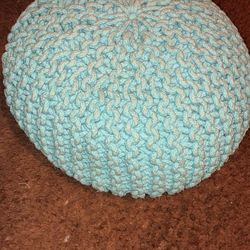 Aqua Knitted Pouf Ottoman