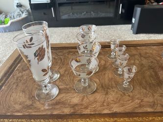 Vintage Mid Century Gold Leaf Cocktail Glass Set
