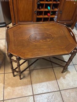 Vintage inlaid Wood Tray Top Coffee Table