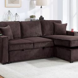 Corduroy Sectional Sleeper Sofa Pullout Bed With Storage