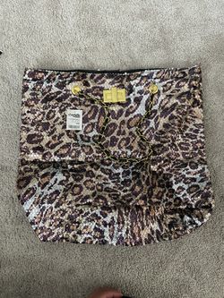 Leopard Sequin Tote Bag – Gold Chain Strap – NWT 
