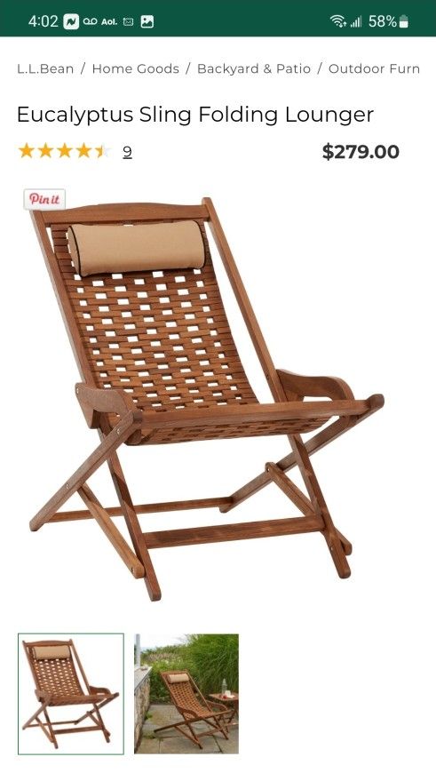 Eucalyptus Sling Folding Lounger $140 each or for $200