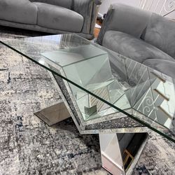 Glass mirrored coffee table