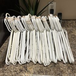 Set Of 100 White Plastic Tubular Hangers With Strap Hooks