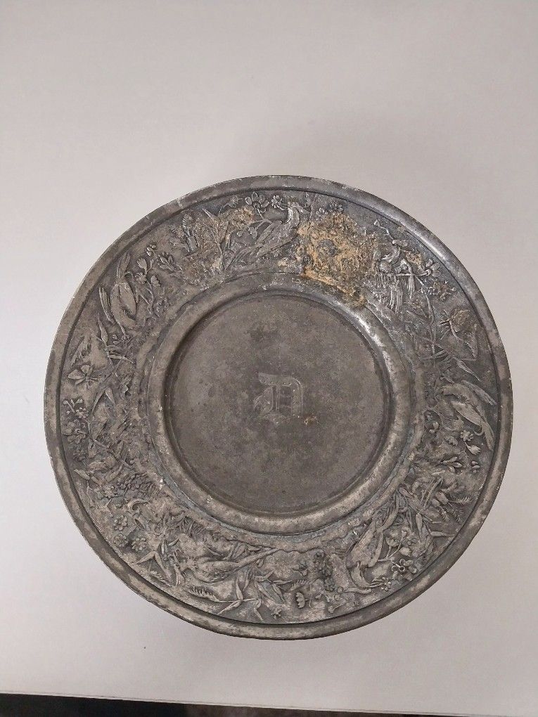 Vintage Or Antique 17th Century Pewter Plate(Floral Design)