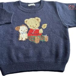 Familiar Bear Crew-neck Embroidered Kids Sweater