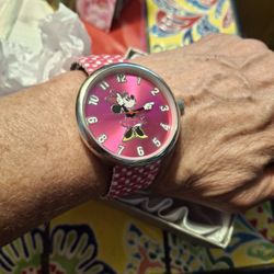 Vintage Disney Minnie Mouse Pink Polka Dot Women's Wrist Watch NEW BATTERY!