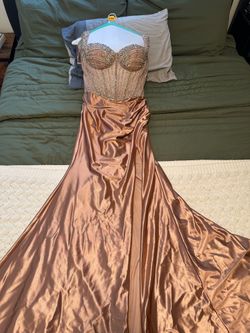 Ladivine CD821 Sheer Crystal off the shoulder corset Fringe Slit Satin Prom Dress Pageant Gown Evening