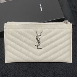 YSL MONOGRAM BILL POUCH IN GRAIN DE POUDRE EMBOSSED LEATHER  