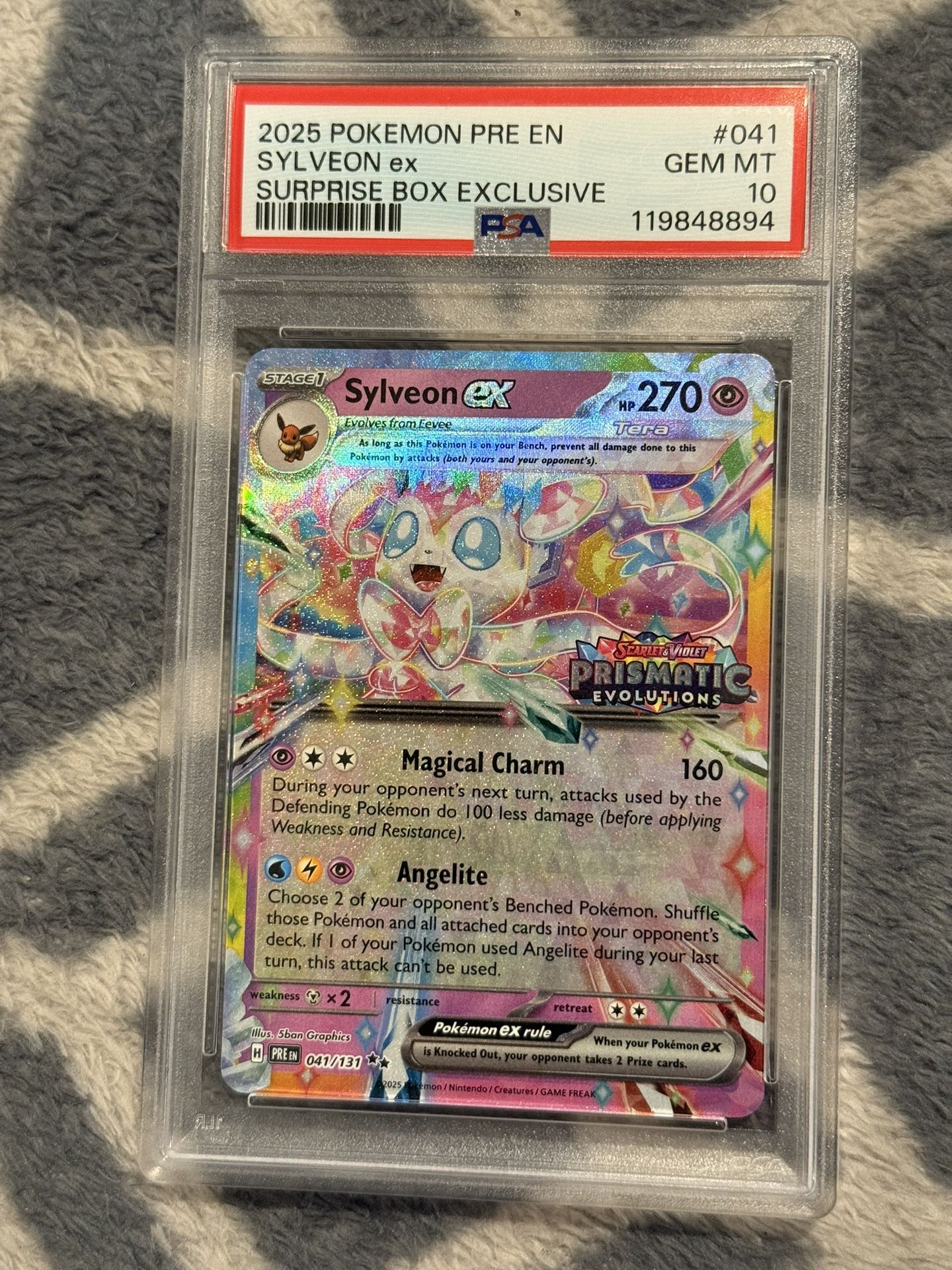 Prismatic Evolutions Sylveon Ex 041 Pokemon Surprise Box Stamped Gem PSA 10