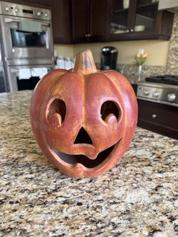 Outdoor Ceramic Carved Pumpkin