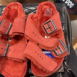 Birkenstock 37 Red Furry Shoes
