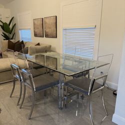 Glass Clear Dining Table With 6 Chairs 