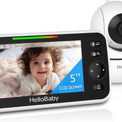 HelloBaby No WiFi Baby Monitor 5" Screen 30-Hour Battery Pan-Tilt-Zoom Video Upgrade with Camera and Audio, Night Vision, VOX, 2-Way Talk, 8 Lullabies