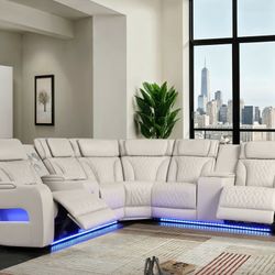 Gourges Sectional 2 Power Recliners, Bluetooth Speaker, Cup Holder & USB PORT LED Light $1799