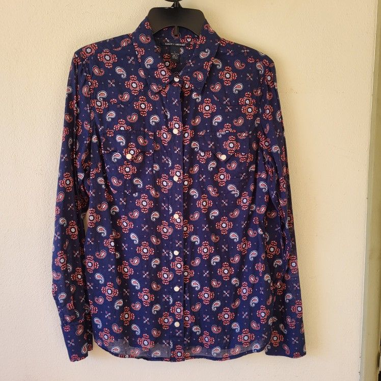 Lucky Brand paisley button up cowboy shirt 100% cotton sz Large
