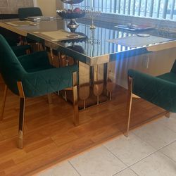 Dining Glass And Gold Table Plus 6 Chair