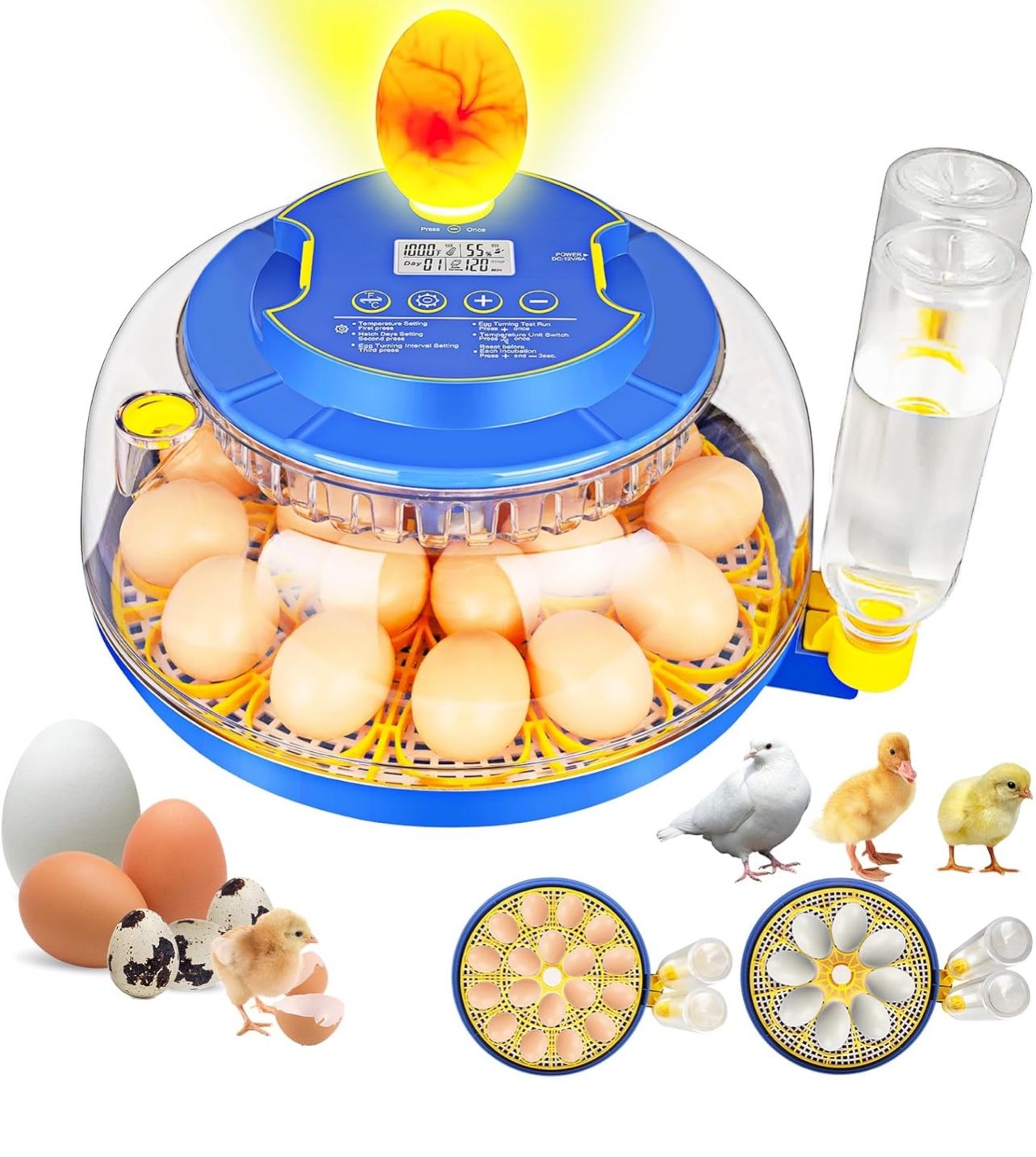 Automatic Egg Incubator with Auto-Turning & Humidity Control, 18 Eggs Capacity with Dual Egg Trays - Hatcher for Chicken, Duck, Quail Eggs, Huevos, Po