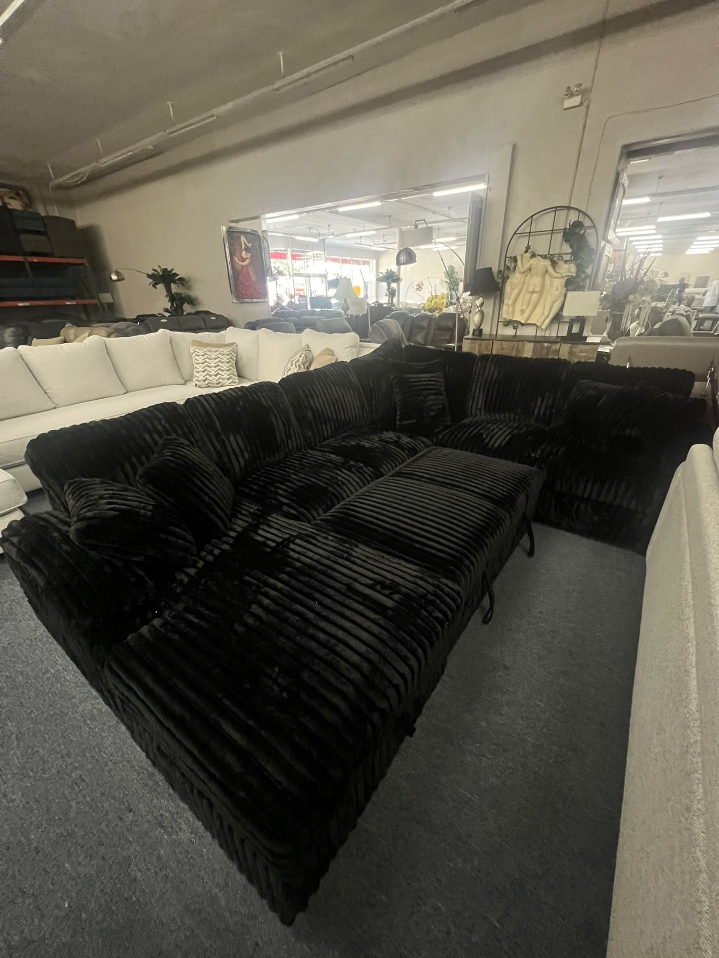 Pullout Bed , Sectionals, Same Day Delivery , Black Corduroy