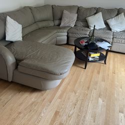 Long, Pure Leather Couch 