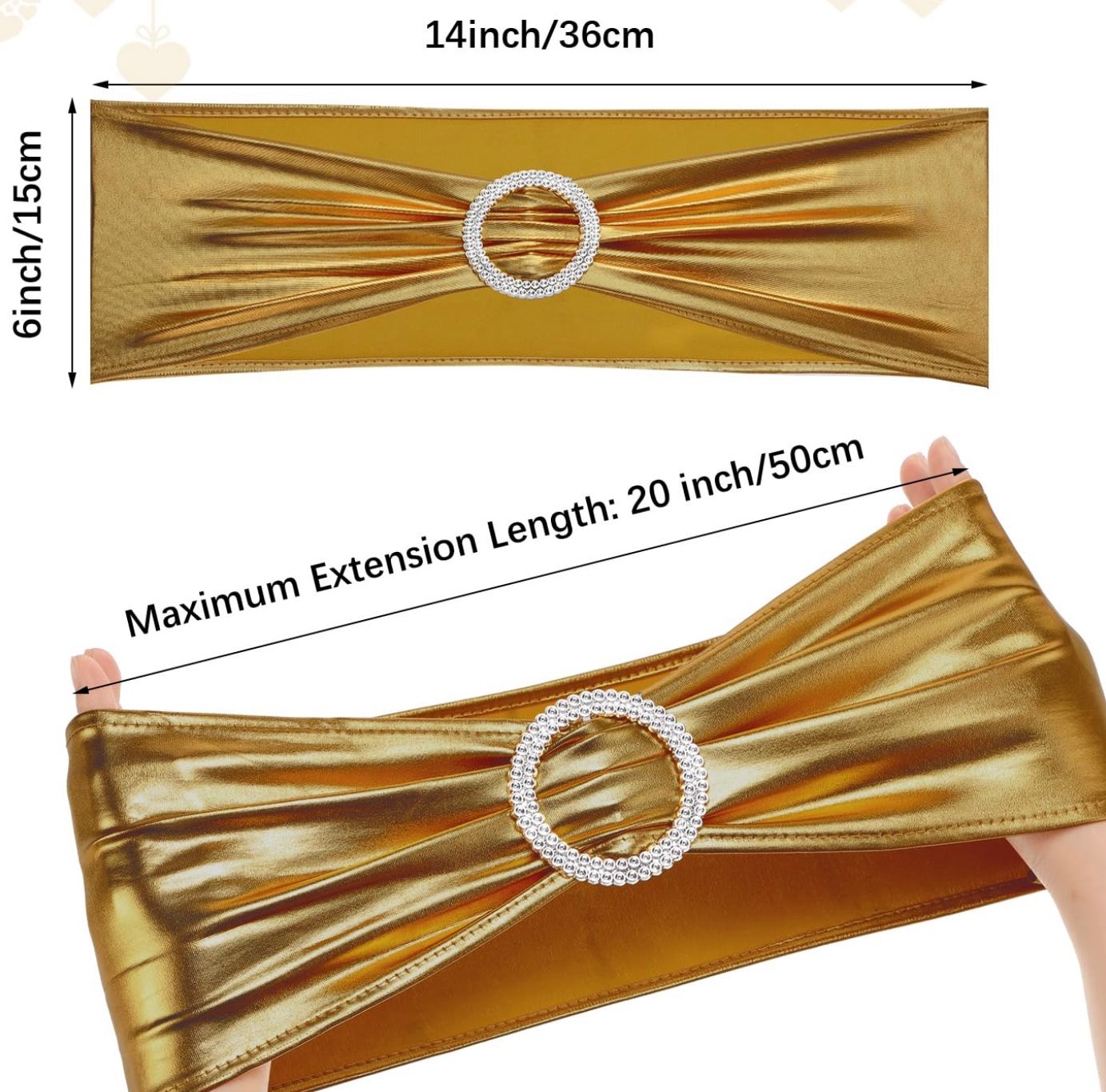 Metallic Gold Spandex  Banquet Chair Sashes Bands Bows