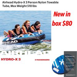 New in box Airhead Hydro-X 3 is a 3 person towable tube 510max weight $80 firm cash only pick up east Palmdale