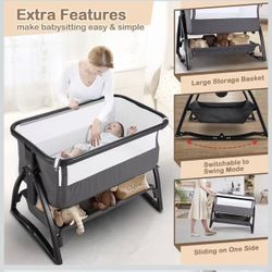 Sailnovo Baby Bassinets Bedside Sleeper for Baby, Bedside Crib Portable Bassinet with Mattress and Storage Basket, Co Sleeper Bassinet with Adjustable