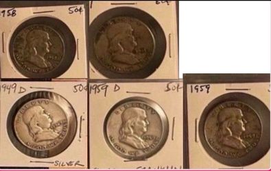 5 Franklin Half Dollars