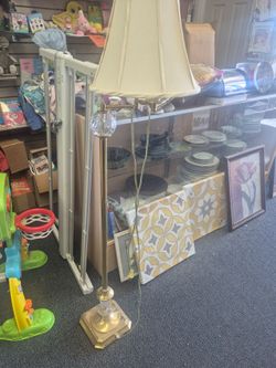 Vintage Brass and Crystal Swing-Arm Floor Lamp,