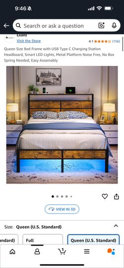Queen Size Bed Frame with USB Type C Charging Station Headboard, Smart LED Lights, Metal Platform Noise Free + 12inch Queen Mattress