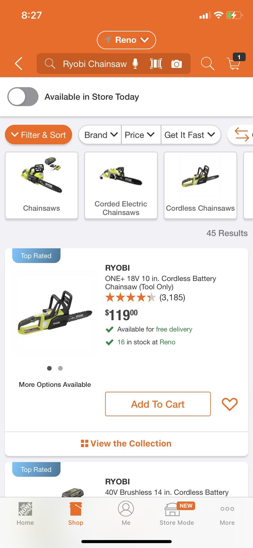 Ryobi Chain Saw 18 V