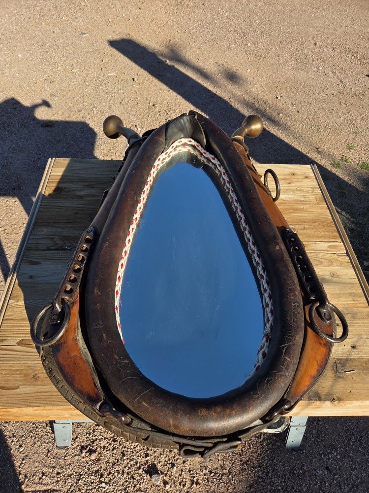 Antique Horse Collar Mirror Rustic Leather Western Equestrian