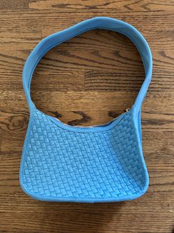 Anthropologie Blue Woven Neoprene Hobo Shoulder Bag Zip Top Vegan Leather Look