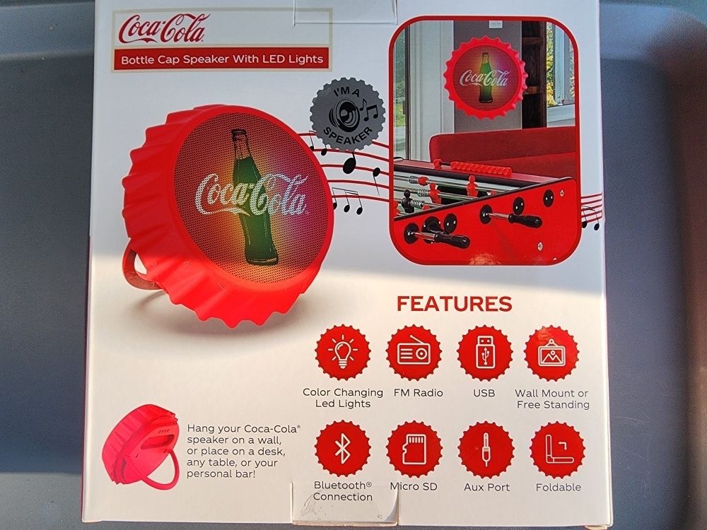 coca-cola bottle cap bluetooth speaker and radio