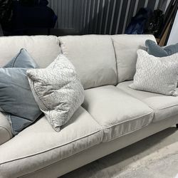 Gorgeous Robin Bruce creamy sofa with matching Robin Bruce oversized chair and ottoman, like new