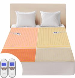 Premium Multi-Zone Electric Heated Mattress Pad King Size, 78" x 80", Dual Controllers, 9 Heat Settings, 1-12 Hours Auto Off, Individual Body and Feet