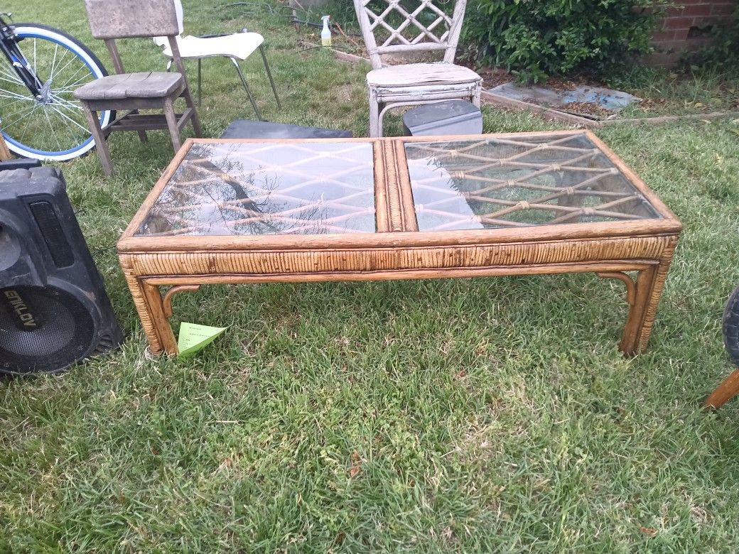 Bamboo Coffee Table With Glass Tops