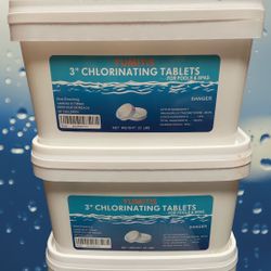 Two buckets of 22 lb, 3-inch swimming pool chlorinating tablets