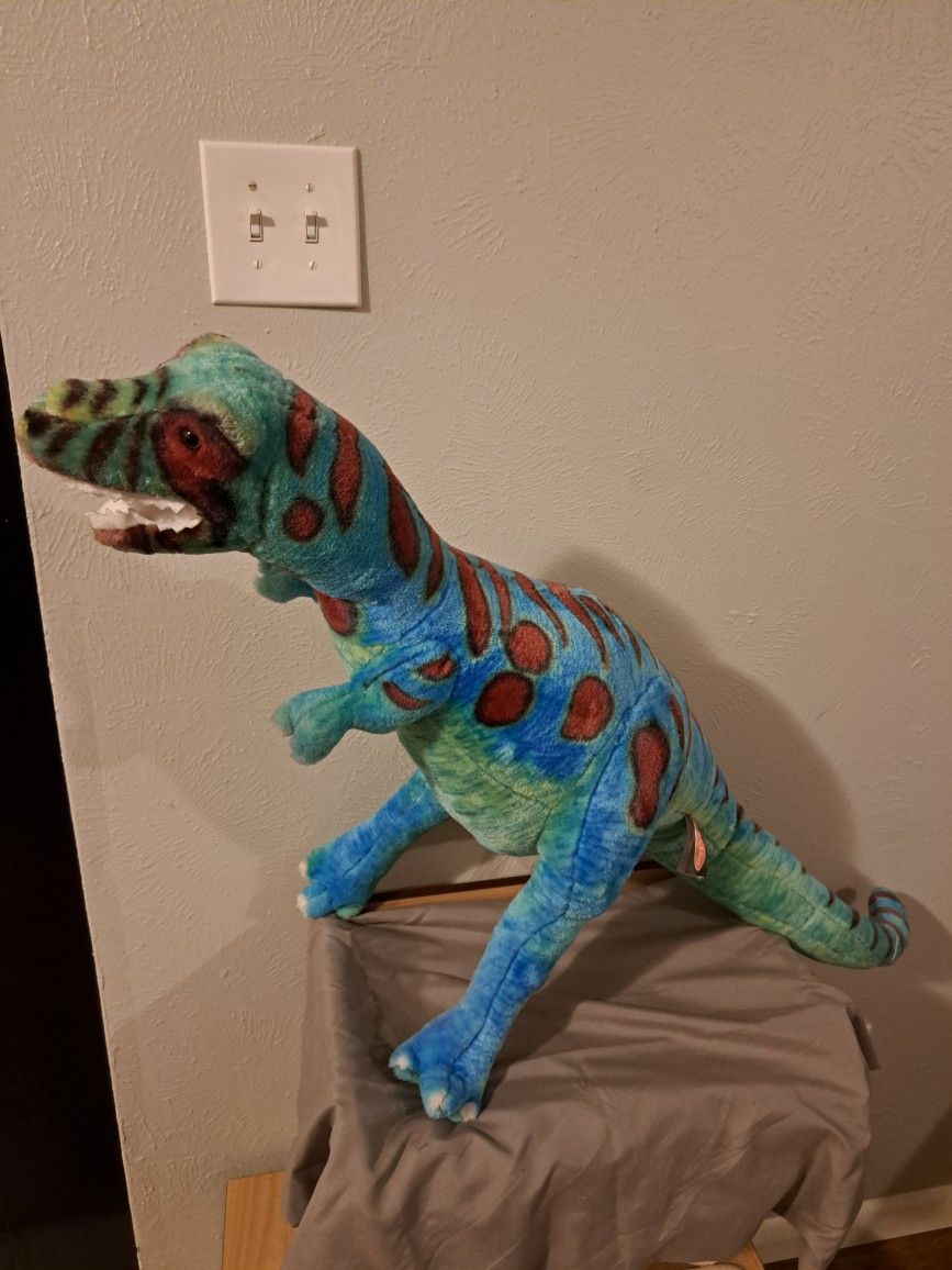Melissa & Doug Plush Jumbo Dinosaur Giant T Rex Blue Green Poseable Stuffed Toy