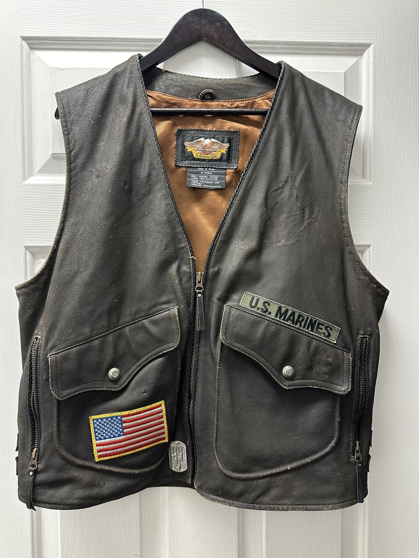 Rare Harley Davidson Distressed Chocolate Brown Leather Vest Size XL Vintage 90’s