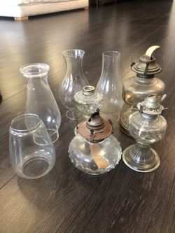 10 pieces of oil lamps glass crystal antique vintage old , all of them for sale together and all of them for $40