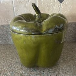 Vintage Green Pepper Canister Cookie Jar Kitchen Decor