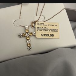 10k Gold Flower Cross 2T Pndt, 18"