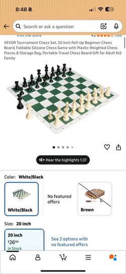 VEVOR Tournament Chess Set, 20 Inch Roll-Up Beginner Chess Board, Foldable Silicone Chess Game with Plastic Weighted Chess Pieces & Storage Bag, Porta