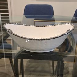 Brand New Porcelain Pampa Bay White and Silver Serving Bowl