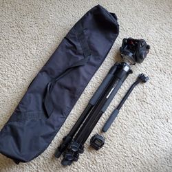 MANFROTTO TRIPOD WITH PRO VIDEO HEAD + ACCESSORIES