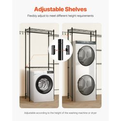 Over Washer and Dryer Storage Shelves, 5 Tiers Laundry Room Drying Rack with Hanger Rod and Hooks, Two Rows Adjustable Washer Shelves Space Saver, for