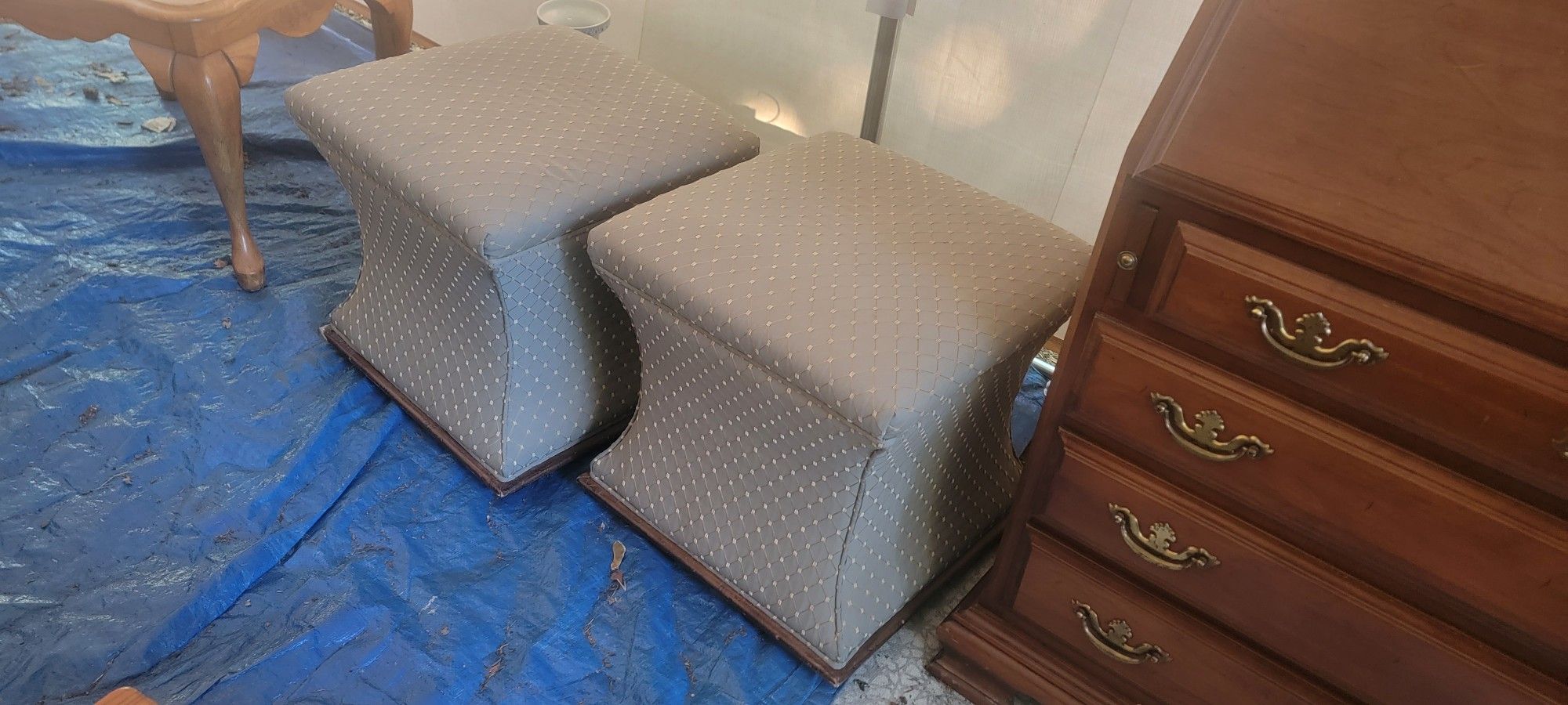 Pair Matching Upholstered Ottomans By Fairfield